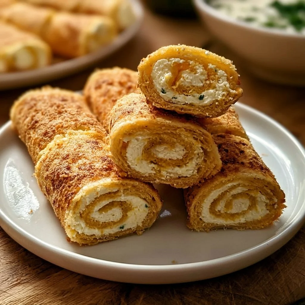 Leckere Frischkäse Roll-Ups auf einem Teller serviert