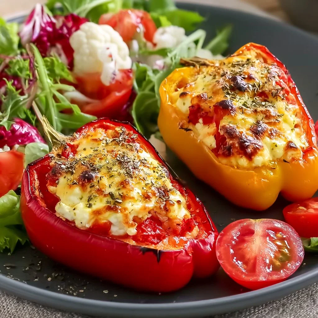 Gefüllte Feta Paprika mit buntem Salat
