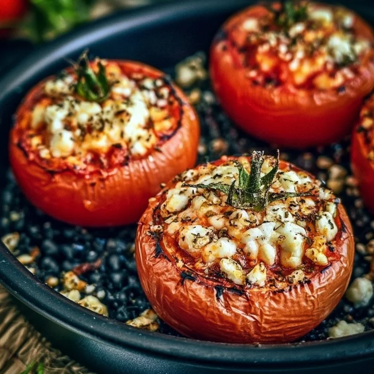 Gefüllte Grilltomaten mit Feta auf einem Grill serviert