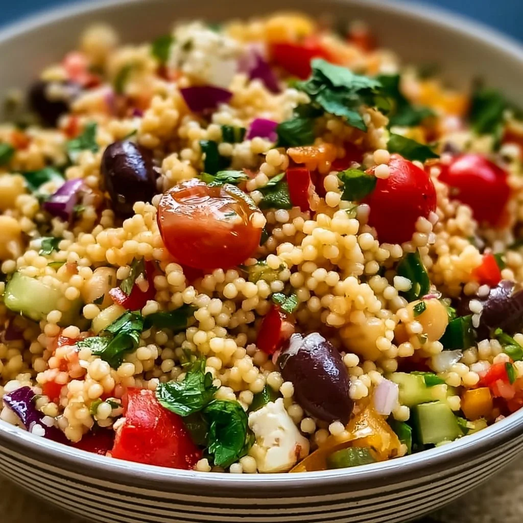 Gesunder mediterraner Couscous-Salat mit frischem Gemüse und Gewürzen