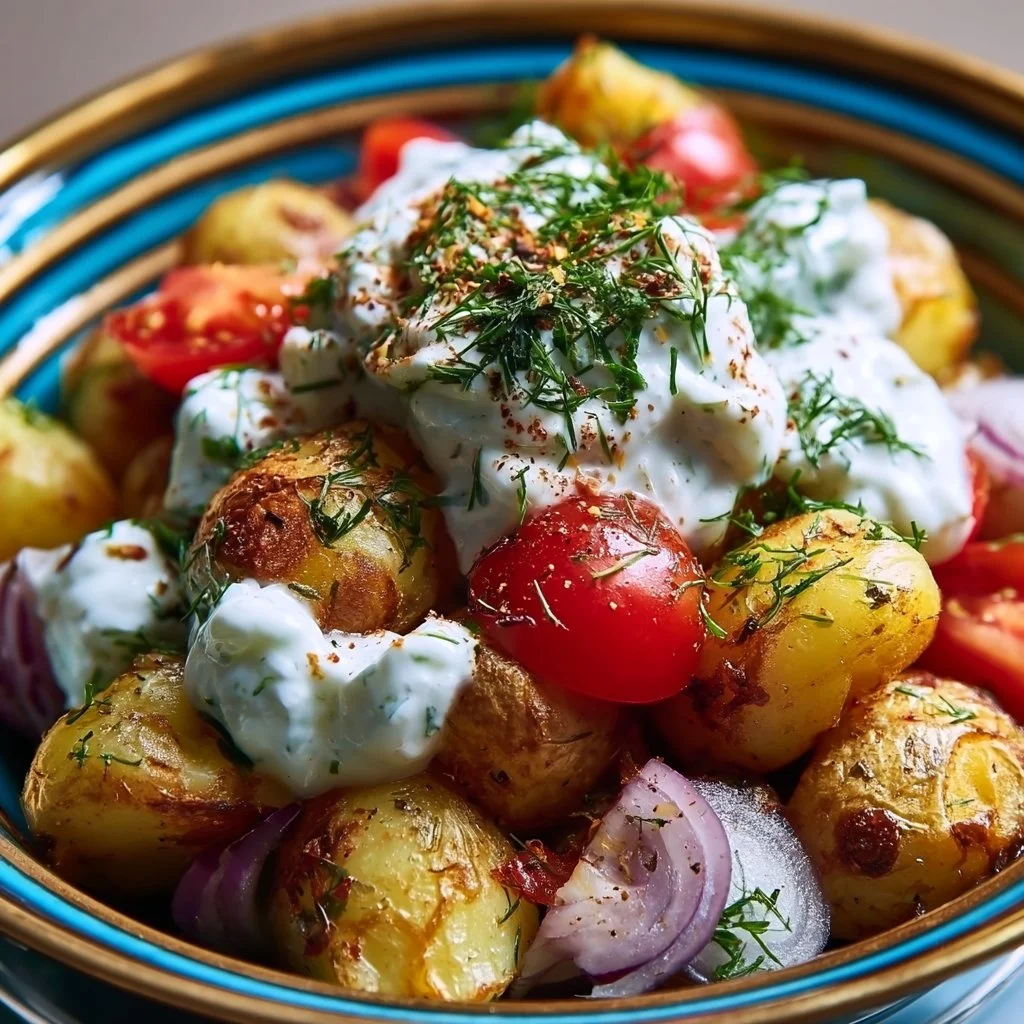 Griechische Kartoffel Bowl mit frischem Tzatziki