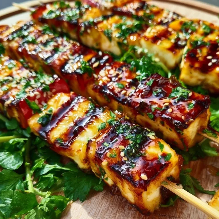 Halloumi Spieße mit Honigglasur auf einem Grill