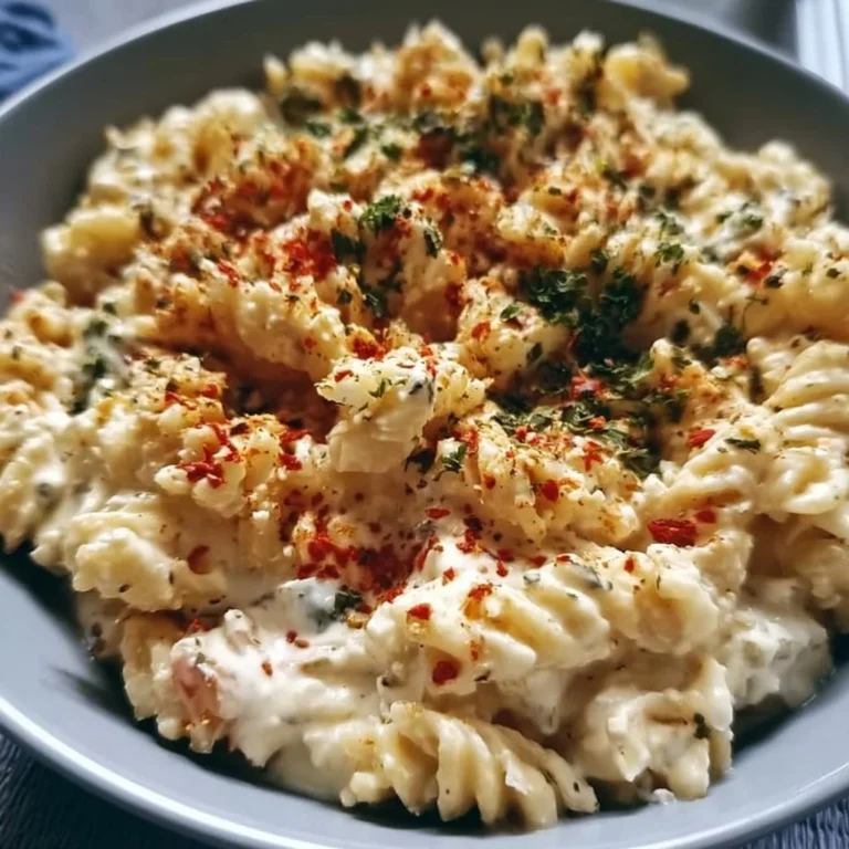 Hüttenkäse Hochprotein-Pasta-Sauce in einer Schüssel serviert