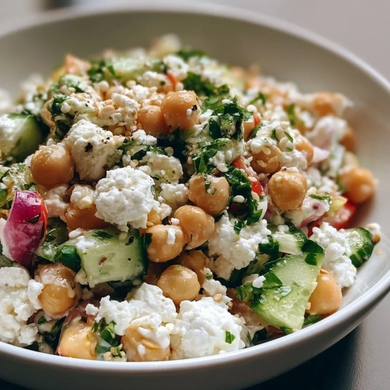 Hüttenkäse Kichererbsen Salat mit frischem Gemüse und Kräutern