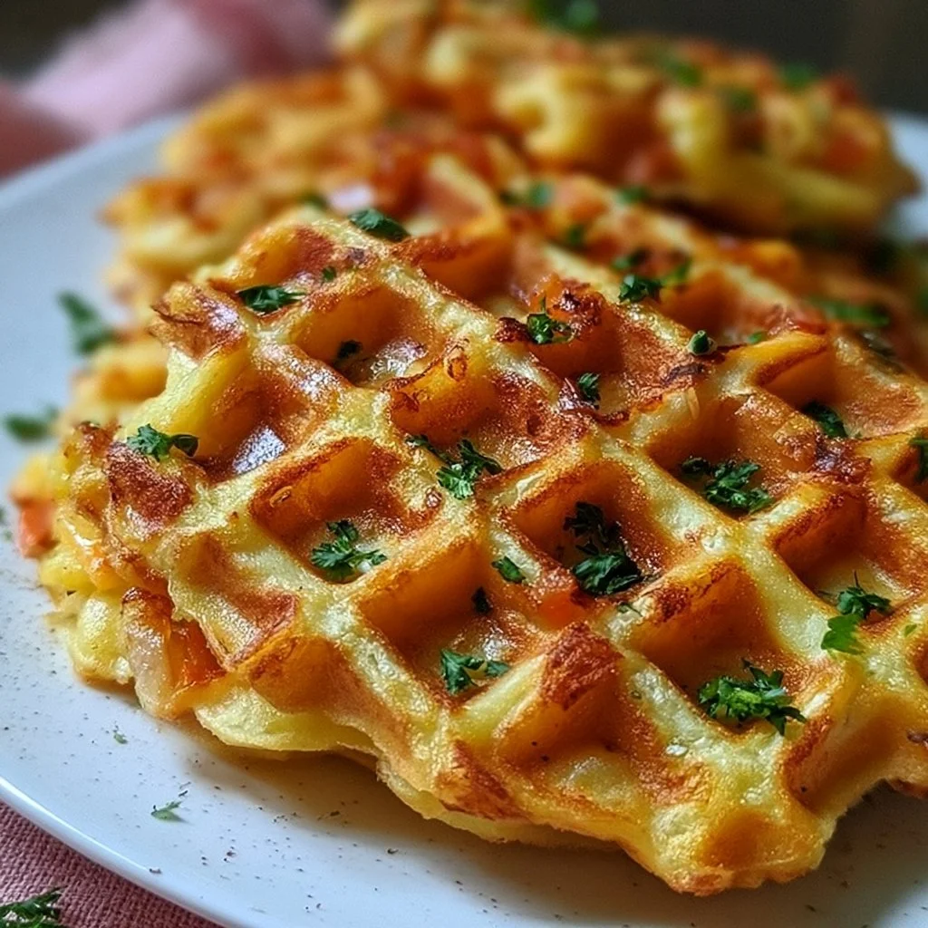 Kartoffel Gemüse Waffeln auf einem Teller serviert, frisch zubereitet.