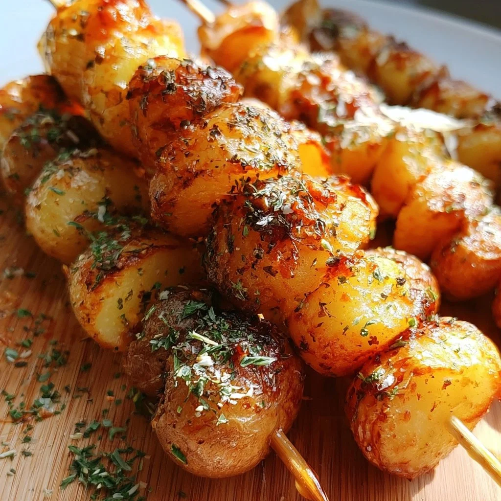 Leckere Kartoffelspieße auf einem Grillrost, perfekt für Grillpartys.