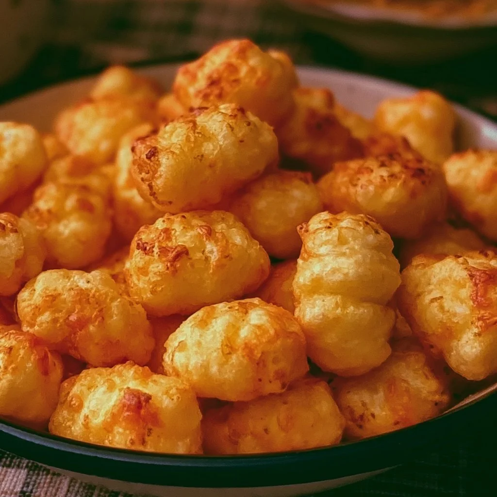 Leckere Käse Puff Snacks auf einem Teller serviert.