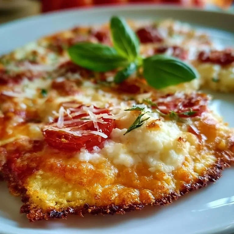 Leckere Low Carb Pizza mit körnigem Frischkäse auf einem Teller