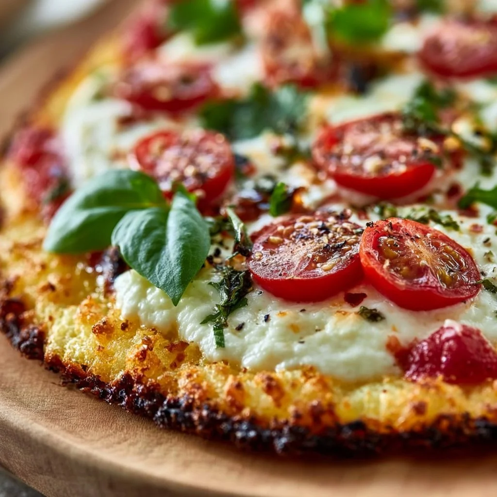 Low Carb Pizza mit körnigem Frischkäse