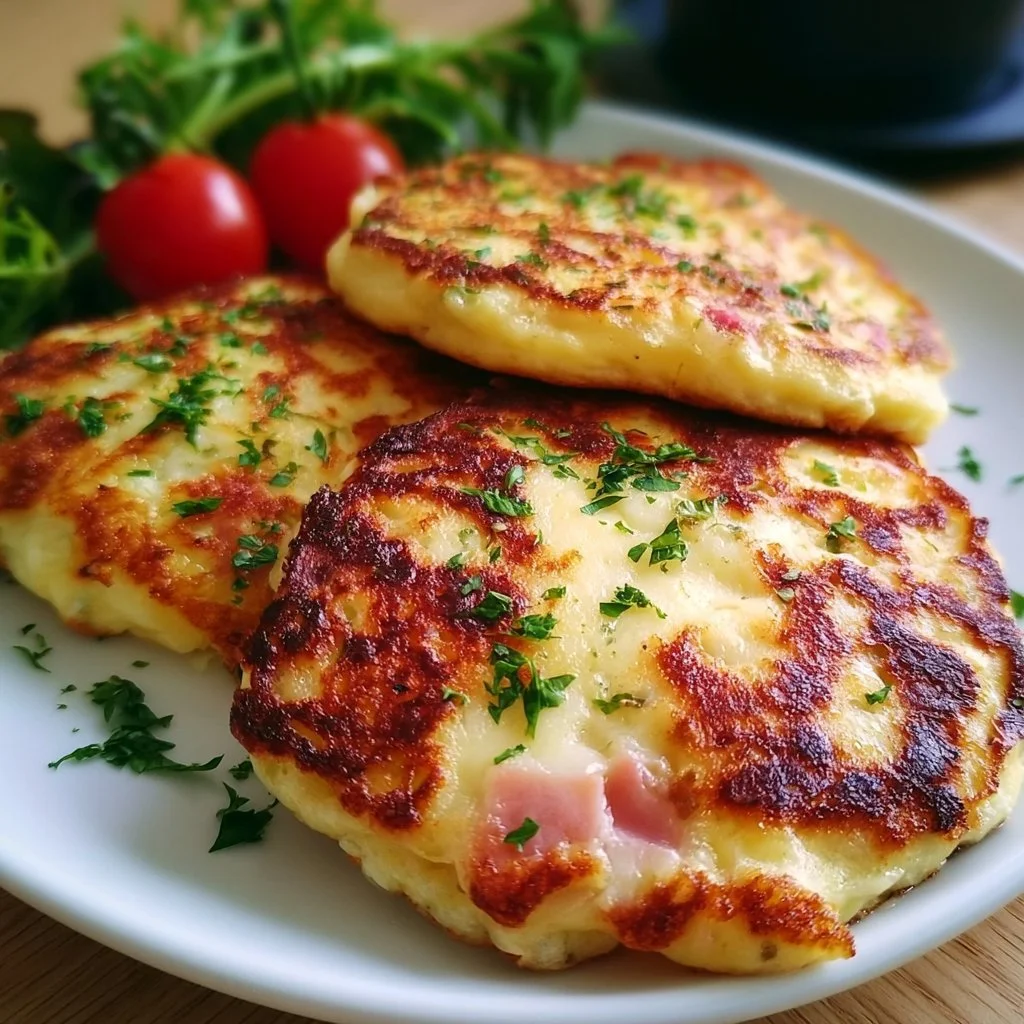 Leckere Low Carb Schinken-Mozzarella-Pfannkuchen auf einem Teller serviert