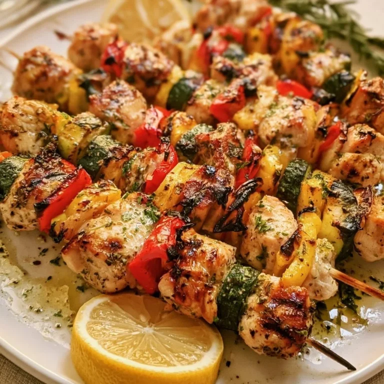 Mediterrane Hähnchenspieße mit Gemüse und Kräuter-Zitronen-Marinade auf dem Grill