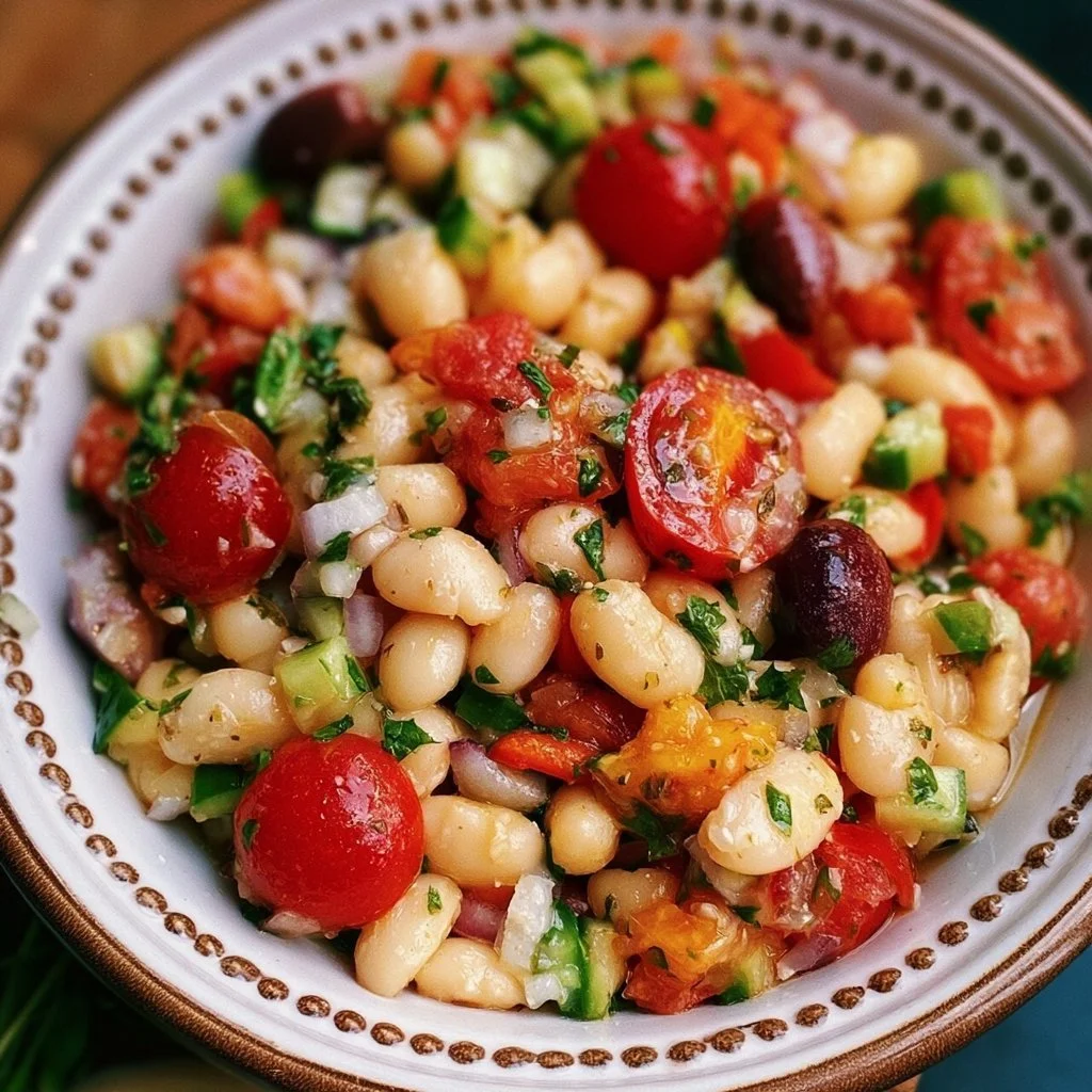 Mediterraner Bohnensalat mit frischen Zutaten und aromatischen Gewürzen