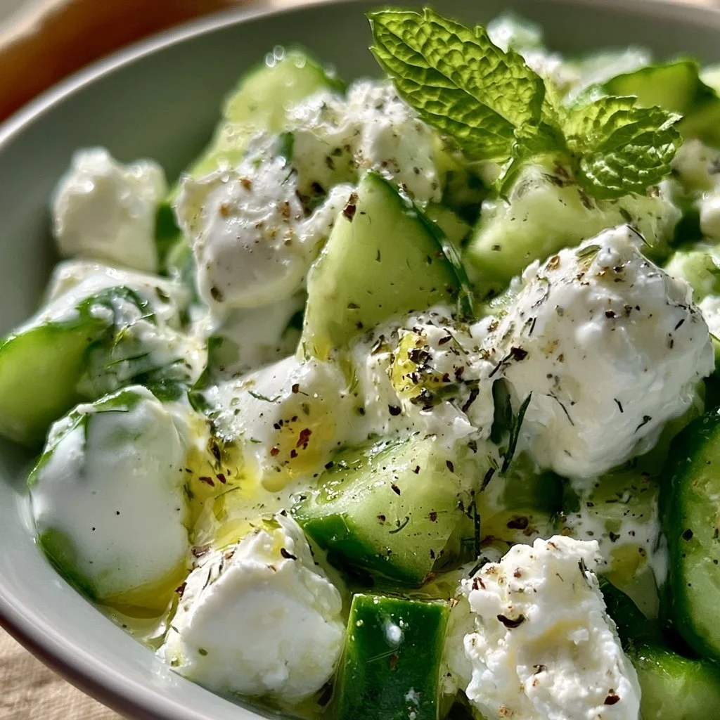 Mediterraner Gurken-Joghurt-Feta-Salat mit frischen Gurken und Feta-Käse