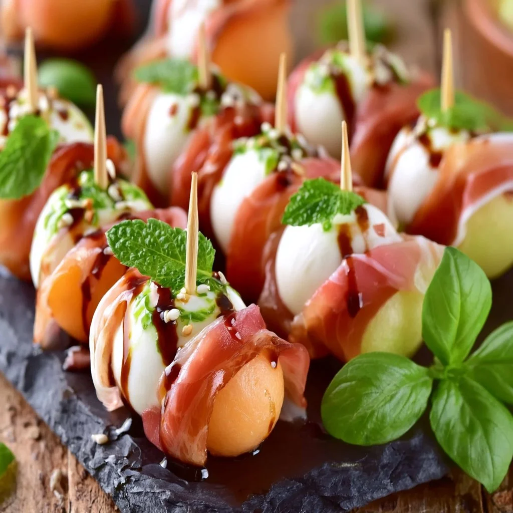 Melonen-Mozzarella-Schinken Fingerfood