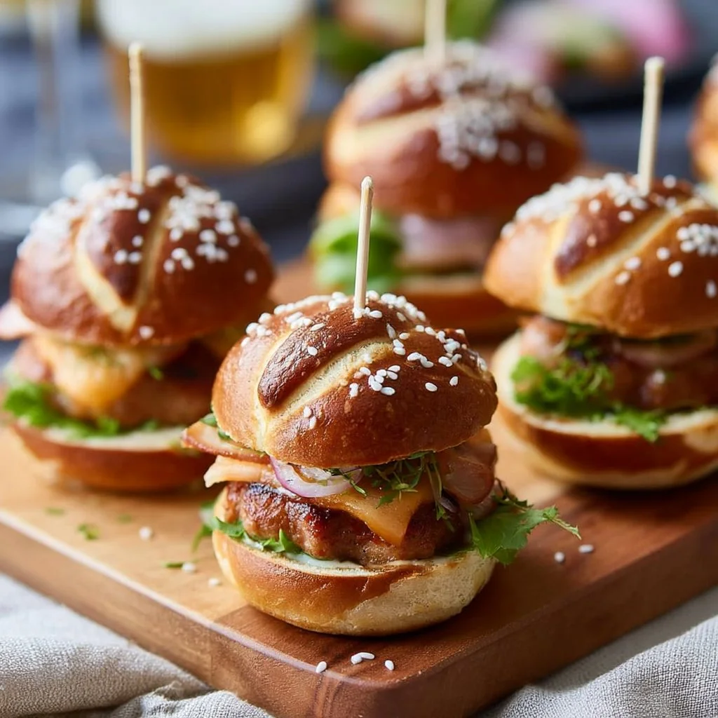 Mini-Laugen-Burger mit Leberkäse