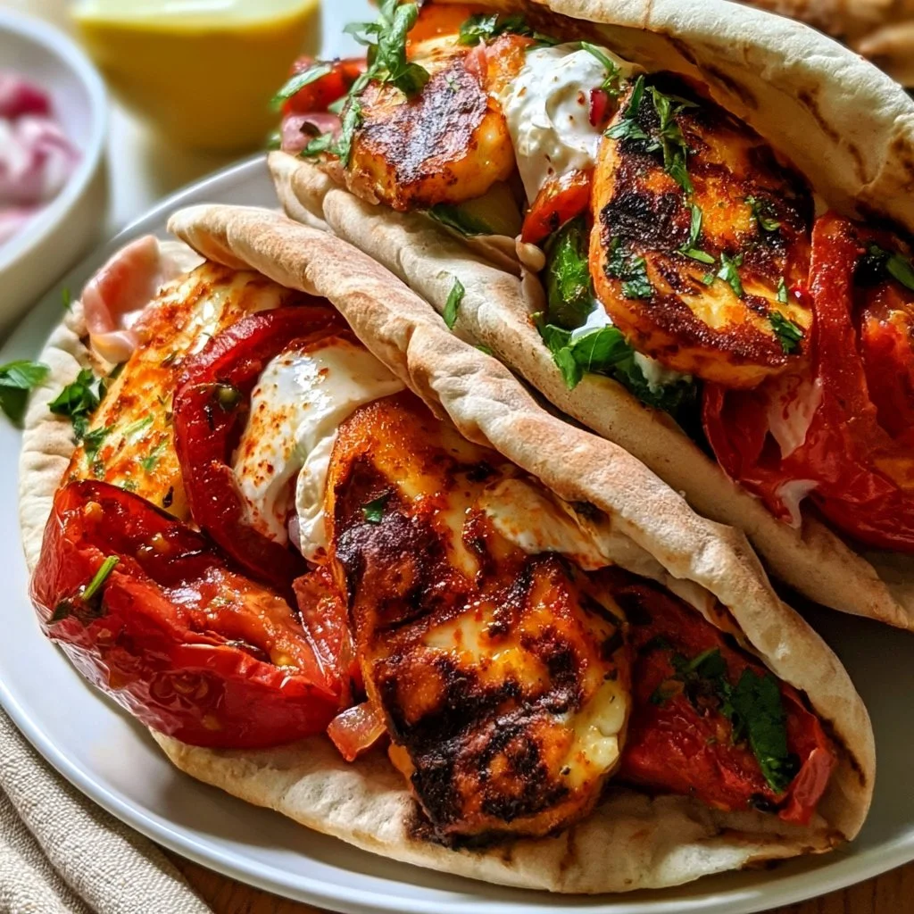 Mittelmeer-Halloumi-Pitas mit frischen Zutaten und einer knusprigen Textur