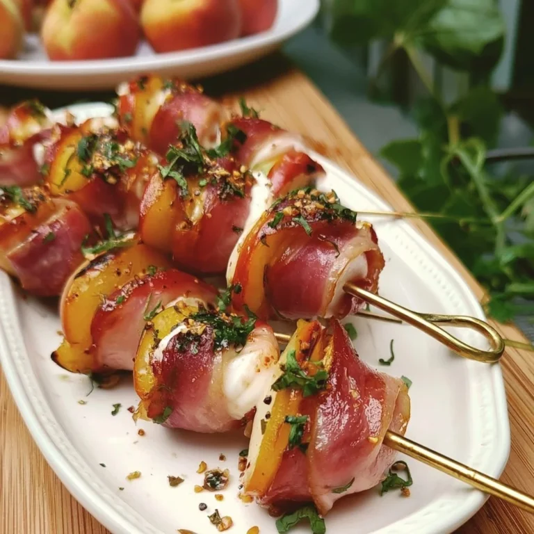 Nektarinen Schinken Spieße auf einem Grill serviert
