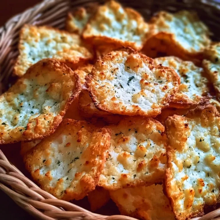 Knusprige Hüttenkäse Chips auf einem Tisch serviert.