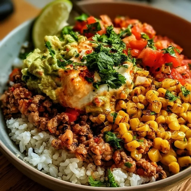 Taco-Reis-Schüssel mit frischen Zutaten und würziger Sauce