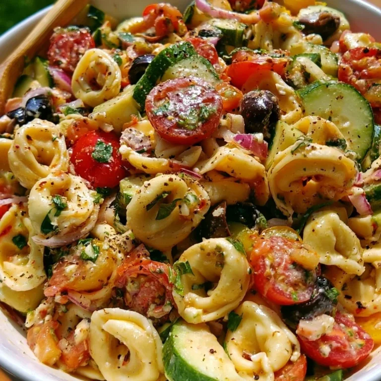 Bunter Tortellini-Salat mit frischem Gemüse und Dressing