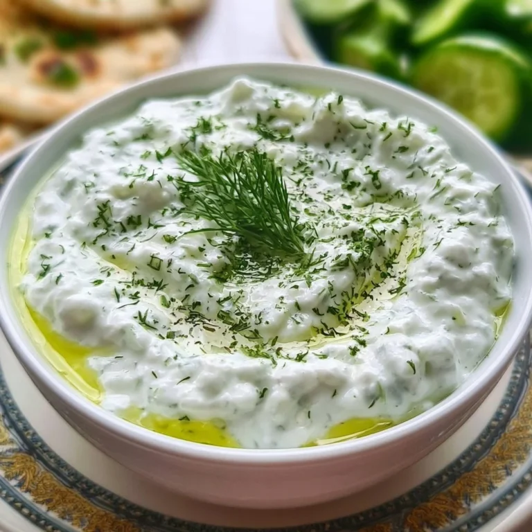 Cremiger Tzatziki-Dip mit Gurken und Joghurt auf einem Teller
