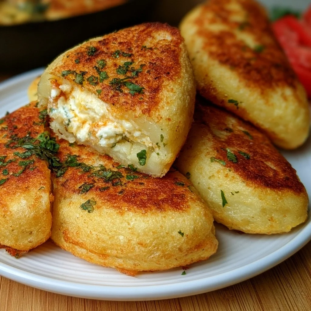 Vegetarische Kartoffeltaschen gefüllt mit Frischkäse