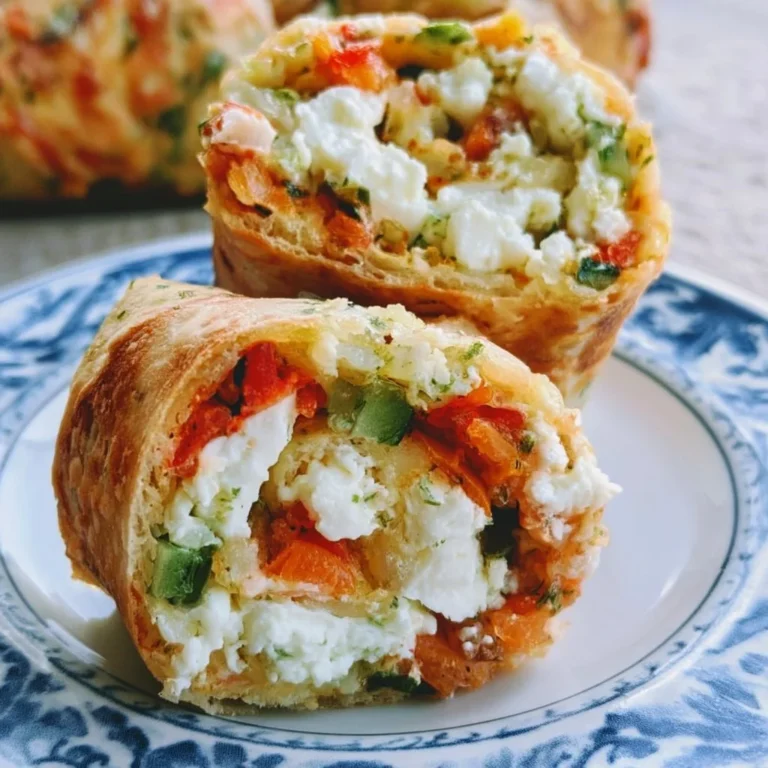 Vegetarische Gemüserolle gefüllt mit Frischkäse und Feta, serviert auf einem Teller.