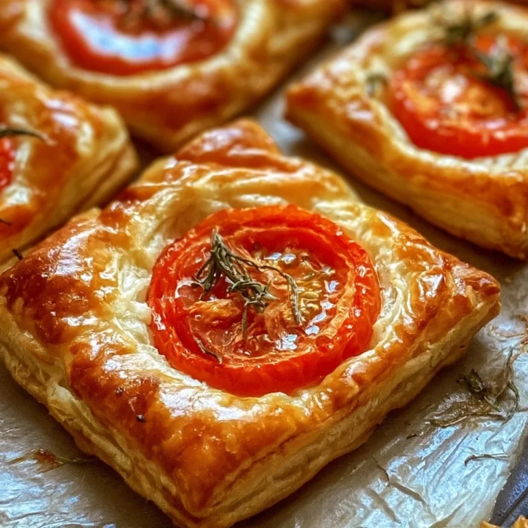 Blätterteig mit frischen Tomaten und Kräutern auf einem Teller serviert