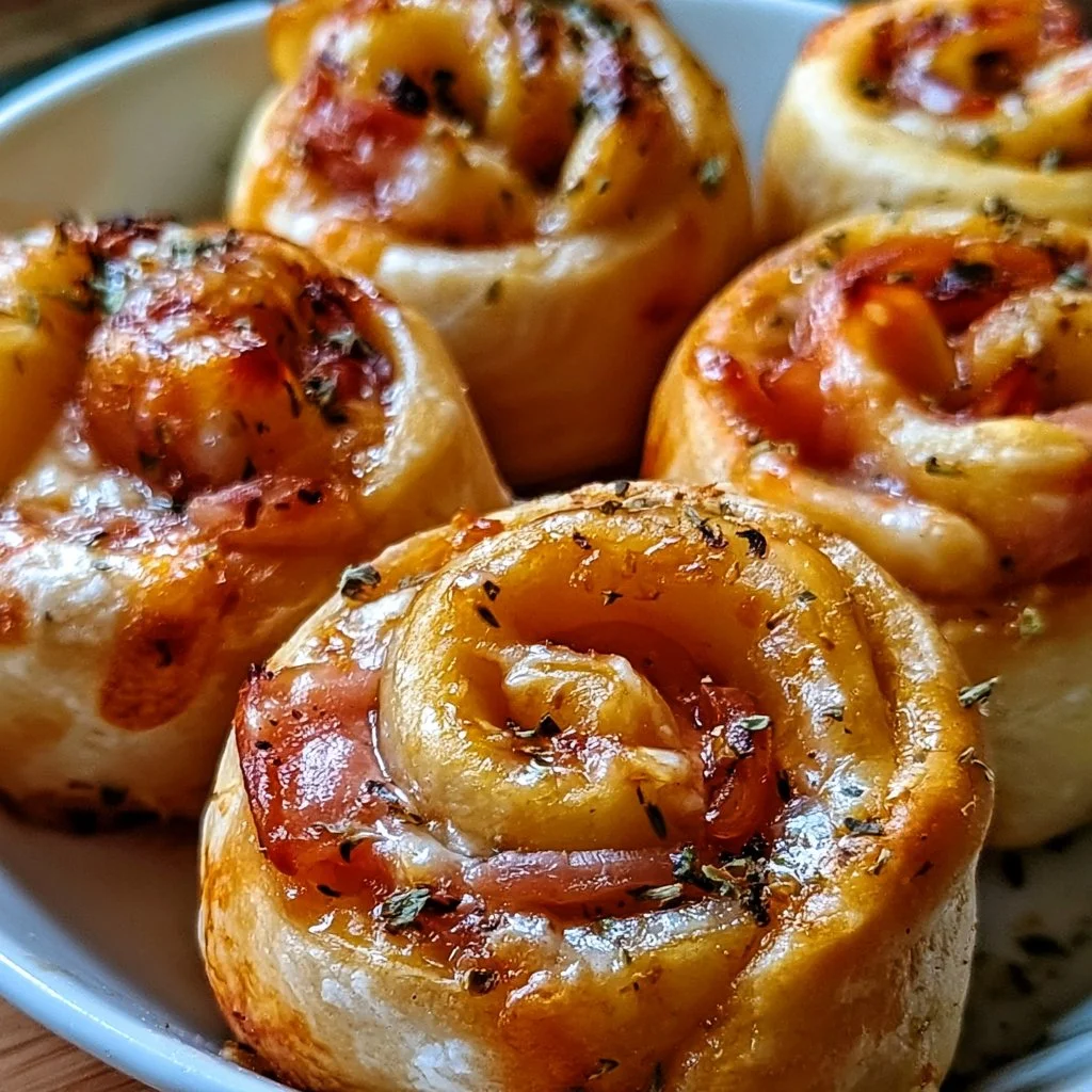 Blitz Pizzaschnecken auf einem Teller, frisch gebacken und genussbereit.