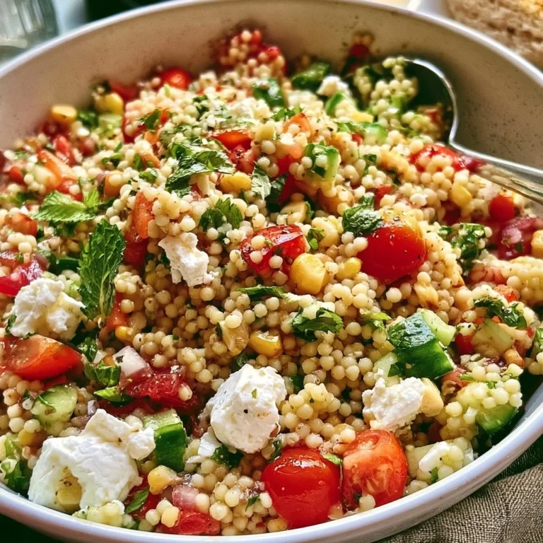 Leckerer Couscous-Salat mit Feta, buntem Gemüse und frischen Kräutern.