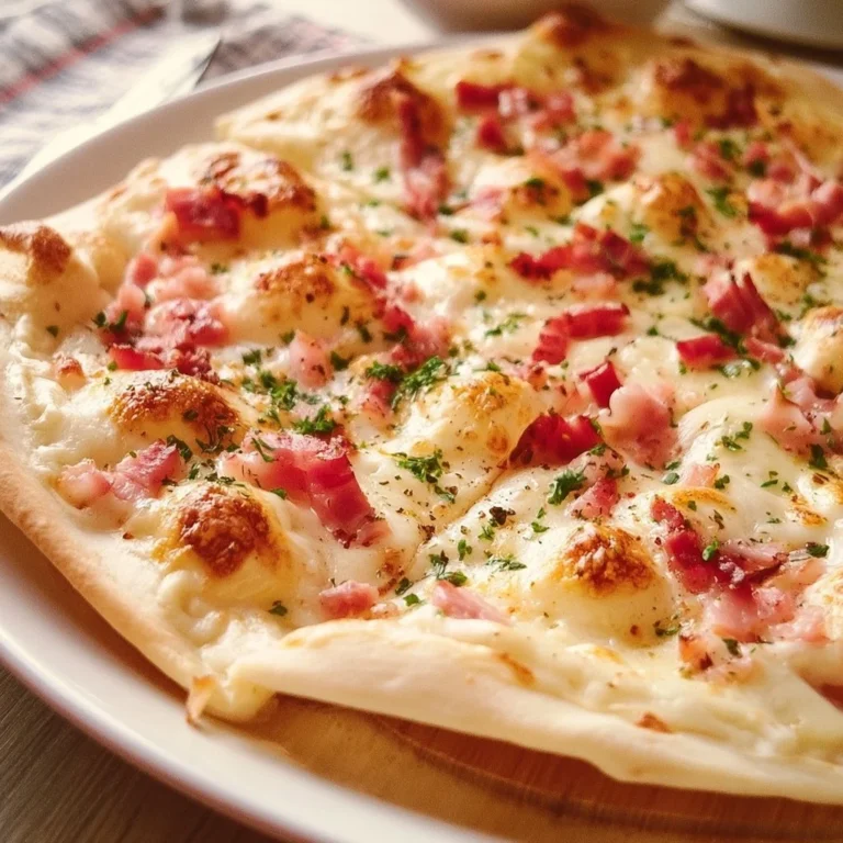 Traditioneller Flammkuchen mit Hartkäse und Speck