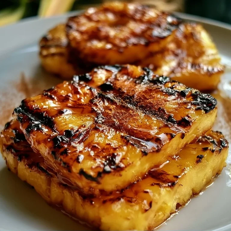 Gegrillte Ananas mit Honig und Zimt auf einem Teller