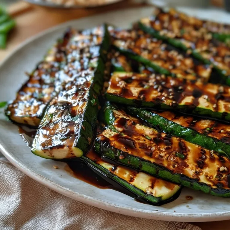 Gegrillte Zucchini mit Balsamico-Glasur auf dem Grill serviert.