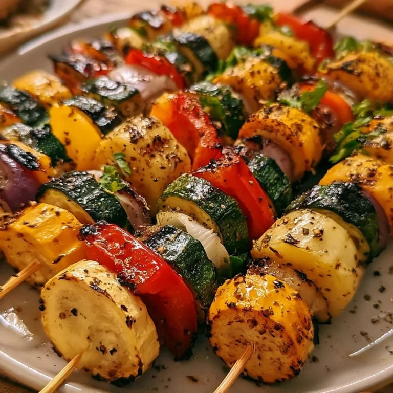 Gegrillte Gemüse Spieße auf dem Grill, zubereitet nach einfachem Rezept für 6 Personen.