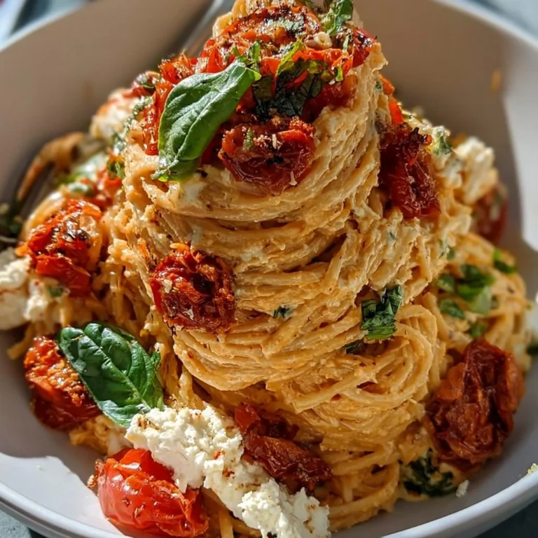 Geröstete Tomaten und Knoblauch Ricotta Pasta auf einem Teller serviert.