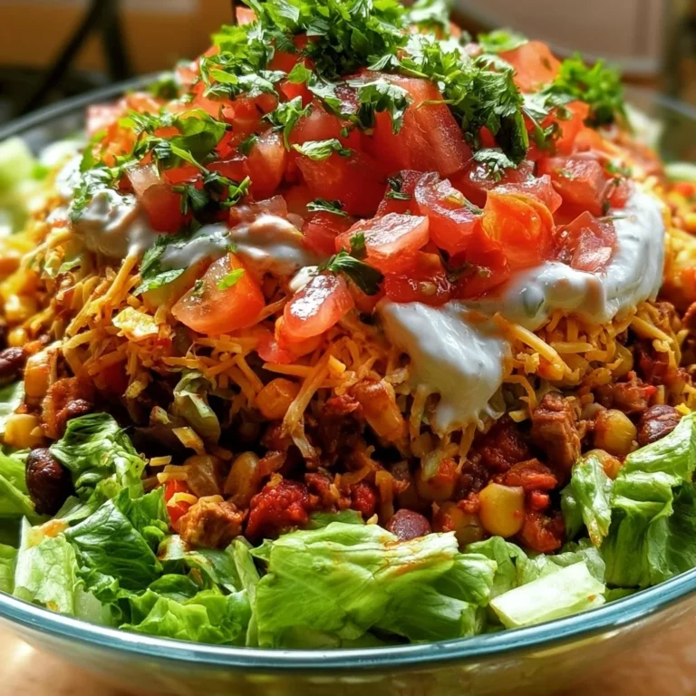Geschichteter veganer Taco-Salat mit frischen Zutaten und bunten Schichten