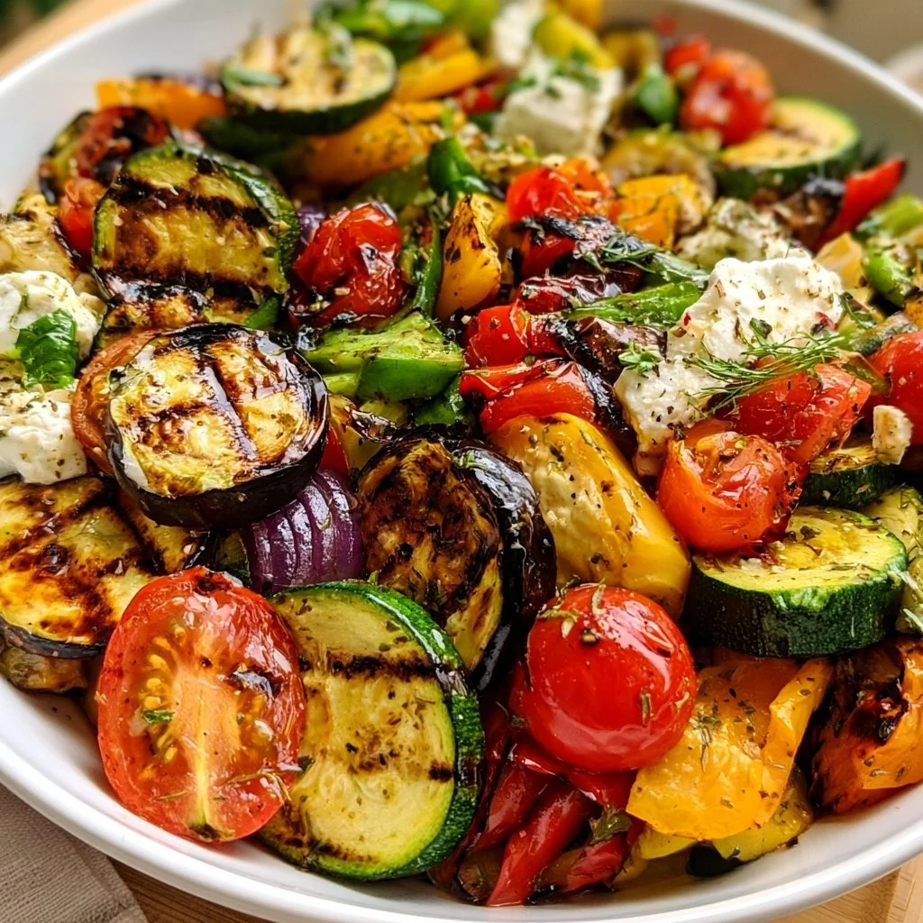 Bunter Grill-Gemüsesalat mit frischen Zutaten auf einem Teller