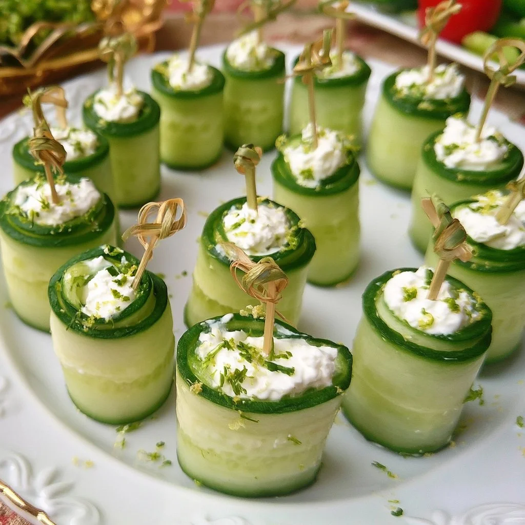 Gurkenröllchen mit Frischkäse als leckeres Fingerfood