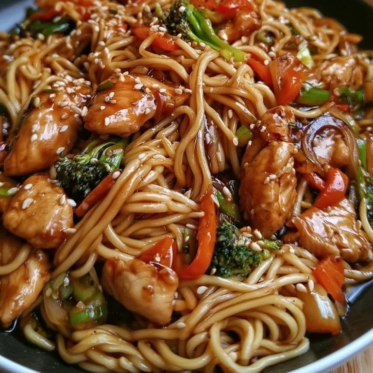 Schüssel mit Hähnchen-Teriyaki-Nudeln, garniert mit Frühlingszwiebeln