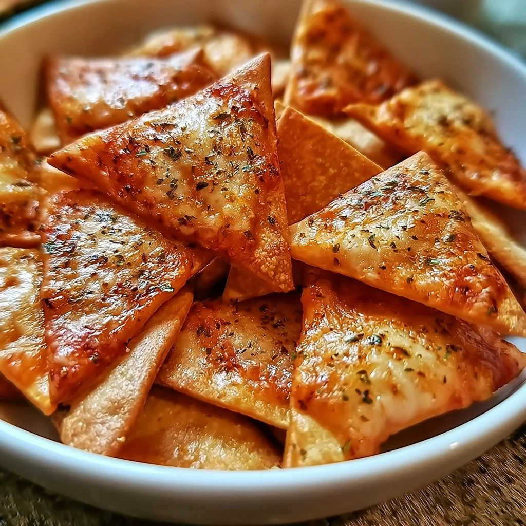 Eine Schüssel mit knusprigen Pizza-Chips, perfekt für Snacks und Partys.