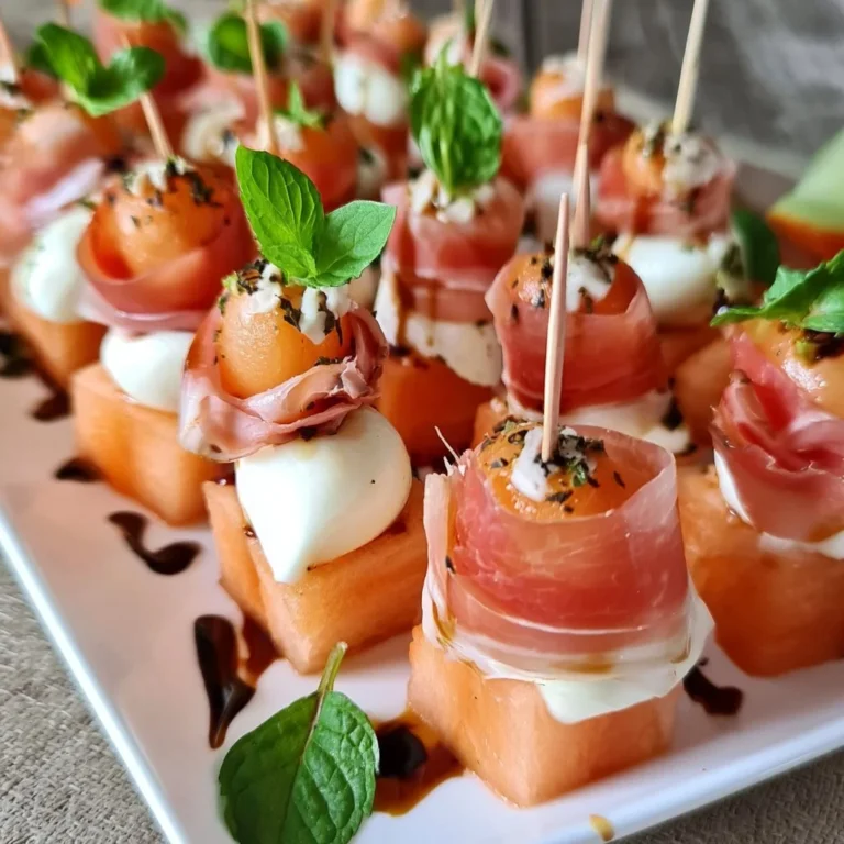 Leckeres Melonen-Mozzarella-Schinken Fingerfood kalt zum Vorbereiten