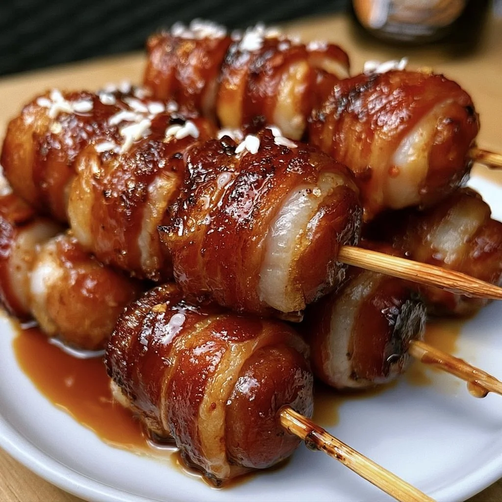 Leckere Mini Bacon Bomb Sticks für Grillpartys auf einem Grillrost