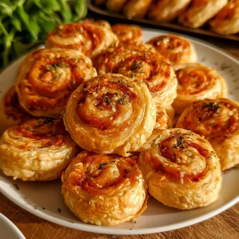 Mini-Pizza-Schnecken aus Blätterteig, frisch zubereitet und serviert.