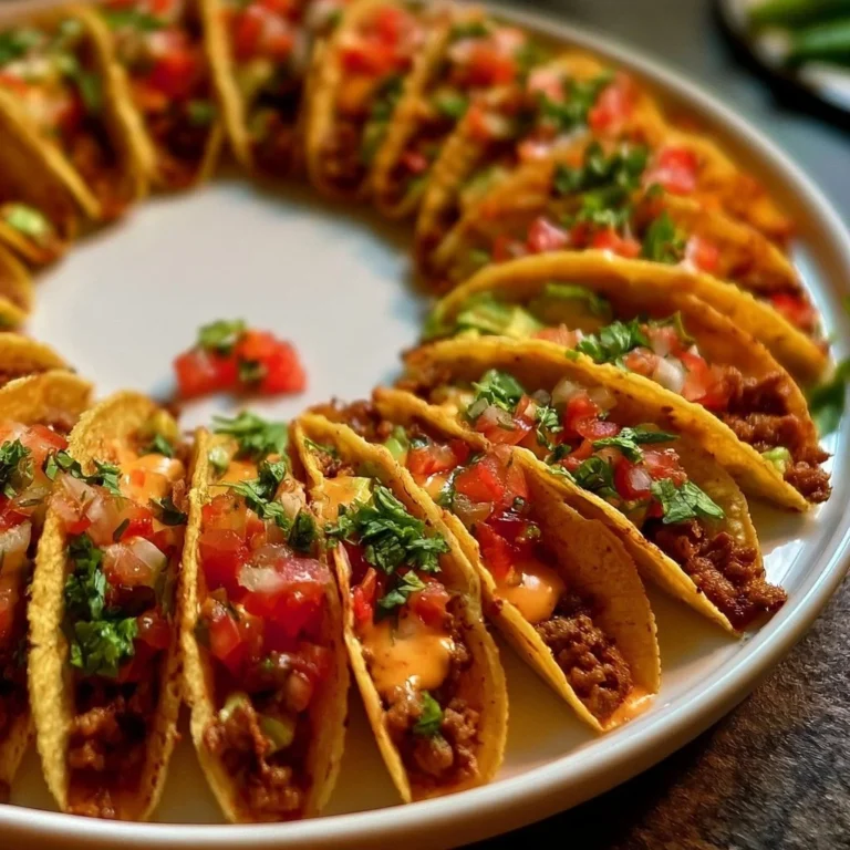 Mini Tacos mit würziger Rinderfüllung auf einem Teller angerichtet.