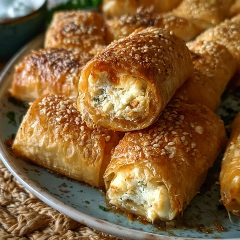Leckere Ofen-Feta-Röllchen frisch aus dem Ofen auf einem Teller angerichtet
