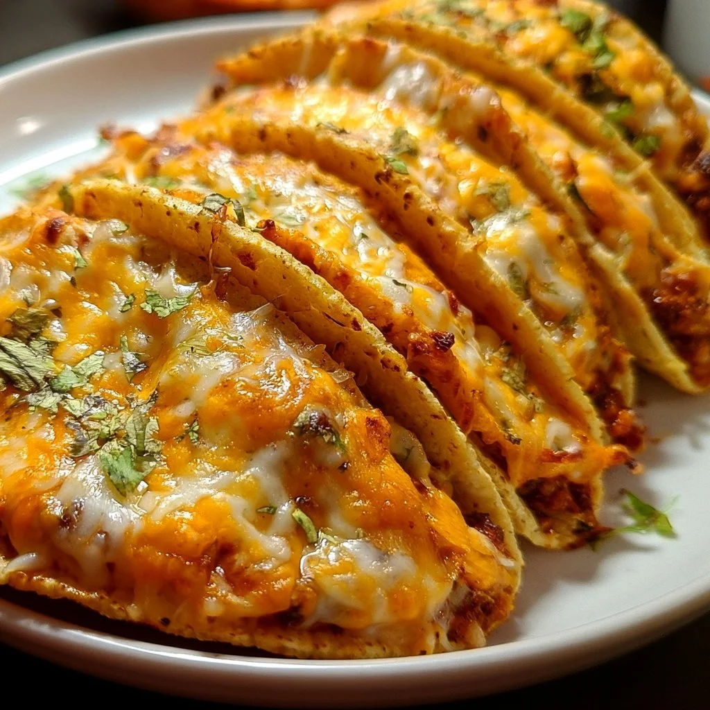 Ofen gebackene Käse-Tacos auf einem Teller angerichtet