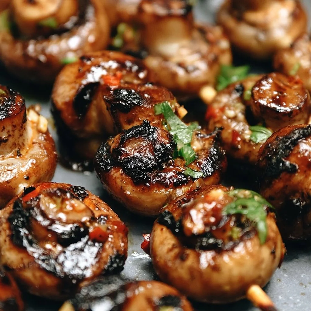 Saftige gegrillte Pilzspieße mit aromatischer Marinade auf dem Grill