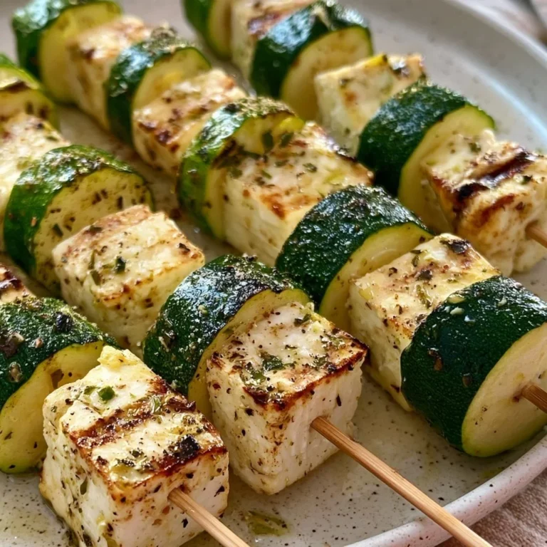 Zucchini-Feta-Spieße auf einem Grill, ideal für Sommerabende