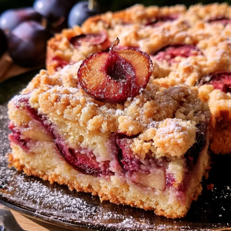 Frischer Zwetschgenkuchen mit Streuseln auf einem Kuchenteller