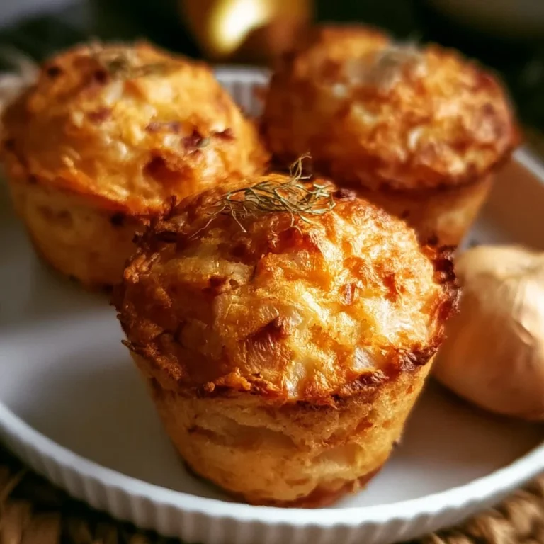 Frisch gebackene Zwiebelkuchenmuffins auf einem rustikalen Tisch serviert